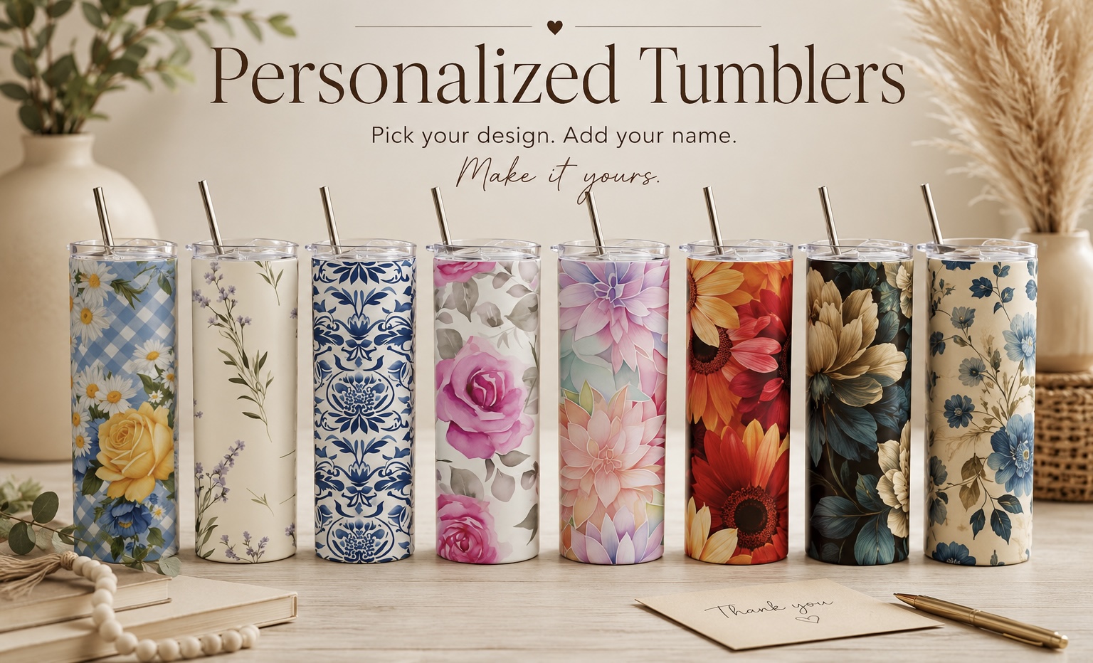 floral tumblers