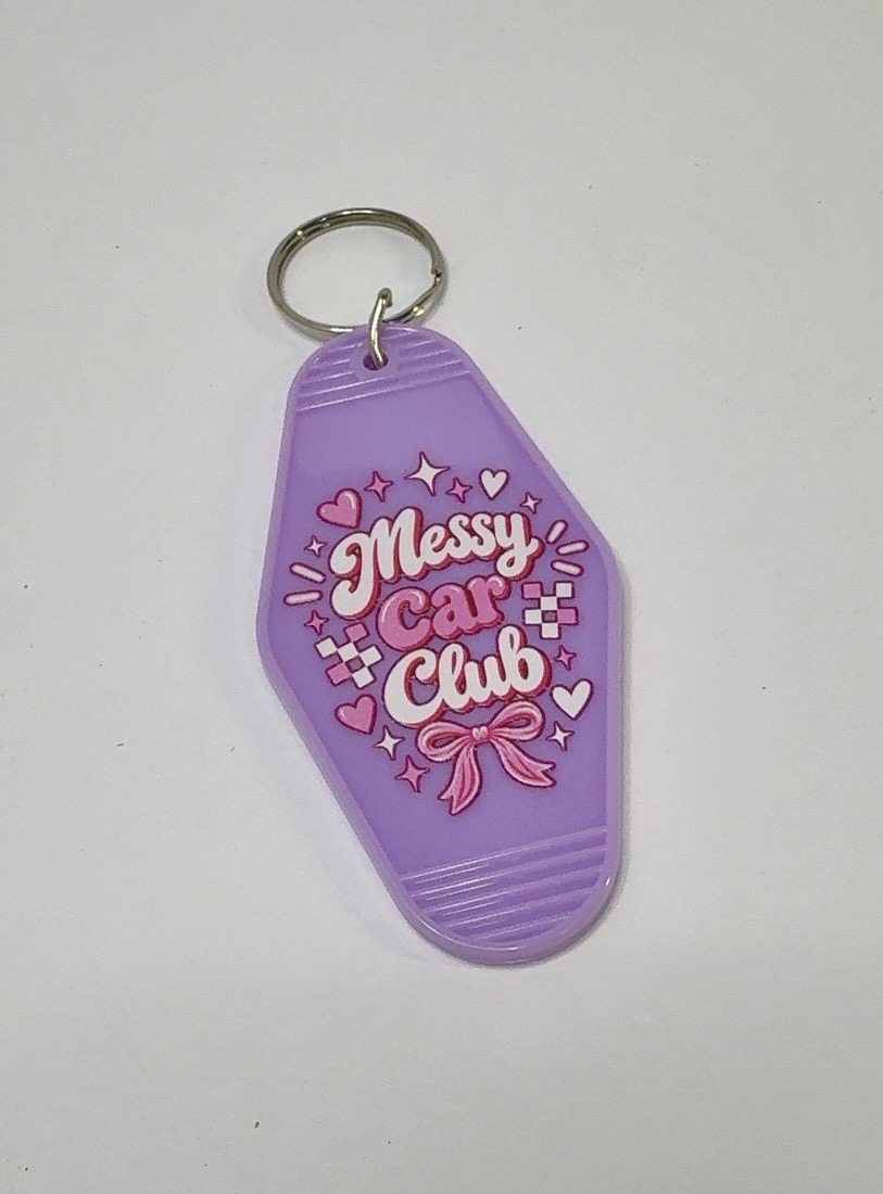 Custom keychain - single purple Messy Car Club design