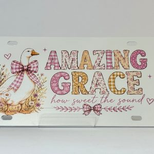Custom license plate with Amazing Grace goose design