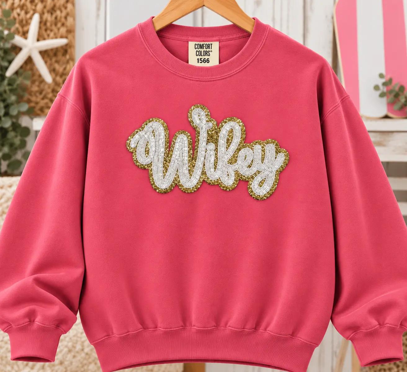 Wifey sequin patch sweatshirt mockup